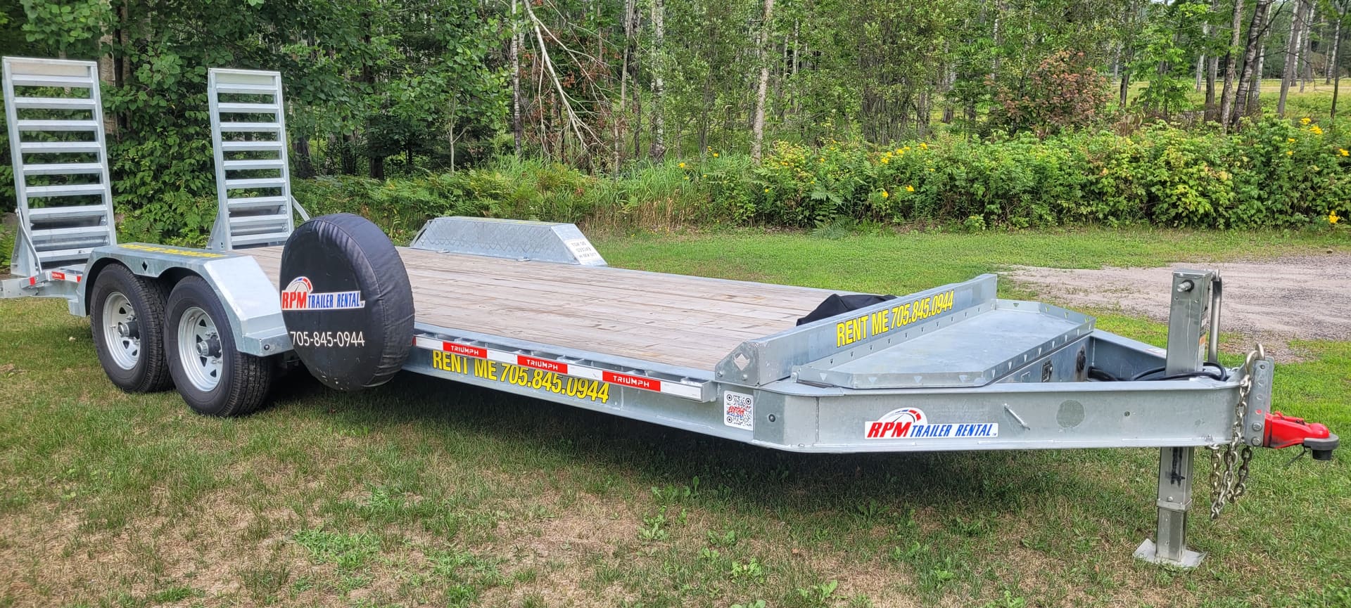 20ft Equipment Trailer for rent in Callander, Ontario - front angle